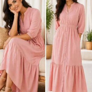 Women Cotton Casual Dress – Pink Colour