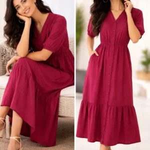 Women Cotton Casual Dress – Red Colour