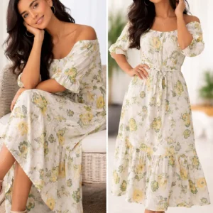 Women Cotton Casual Dress – White Floral