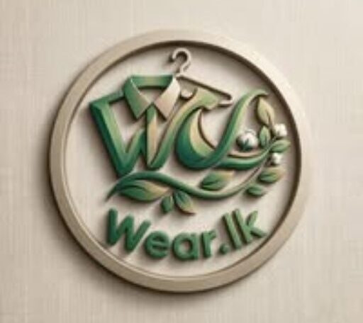 Logo design featuring a hanger and leaves with text "Wear.lk" in green and beige tones.