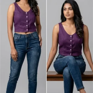 Women Handloom Crop top – Purple Colour