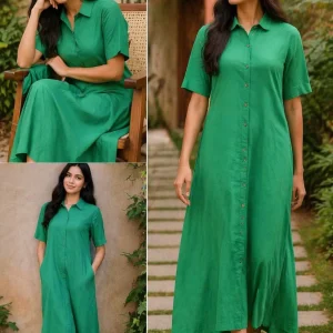Women Handloom Frock – Green Colour