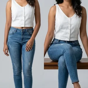 Women Handloom Crop top – White Colour