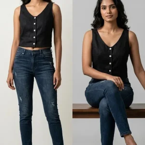 Women Handloom Crop top – Black Colour