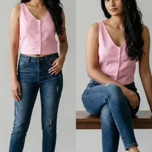 Women Handloom Crop top – Pink Colour