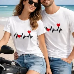 Nivra Ladies and Gents Couple T Shirt – White Colour